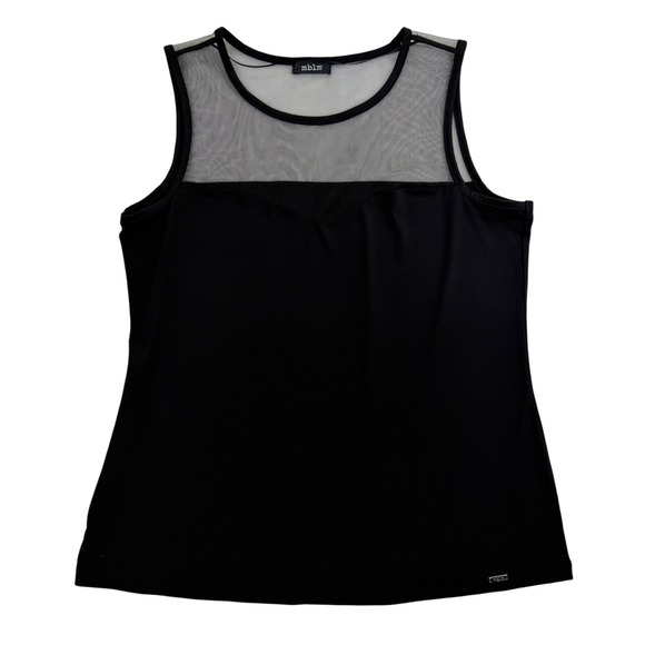 mblm Tops - mblm‎ Black Mesh Yoke Sleeveless Tank Top Sweetheart Neckline Sheer Goth
